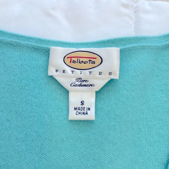 Talbots Petites 100% cashmere aqua v neck sweater sz S - Picture 2 of 6